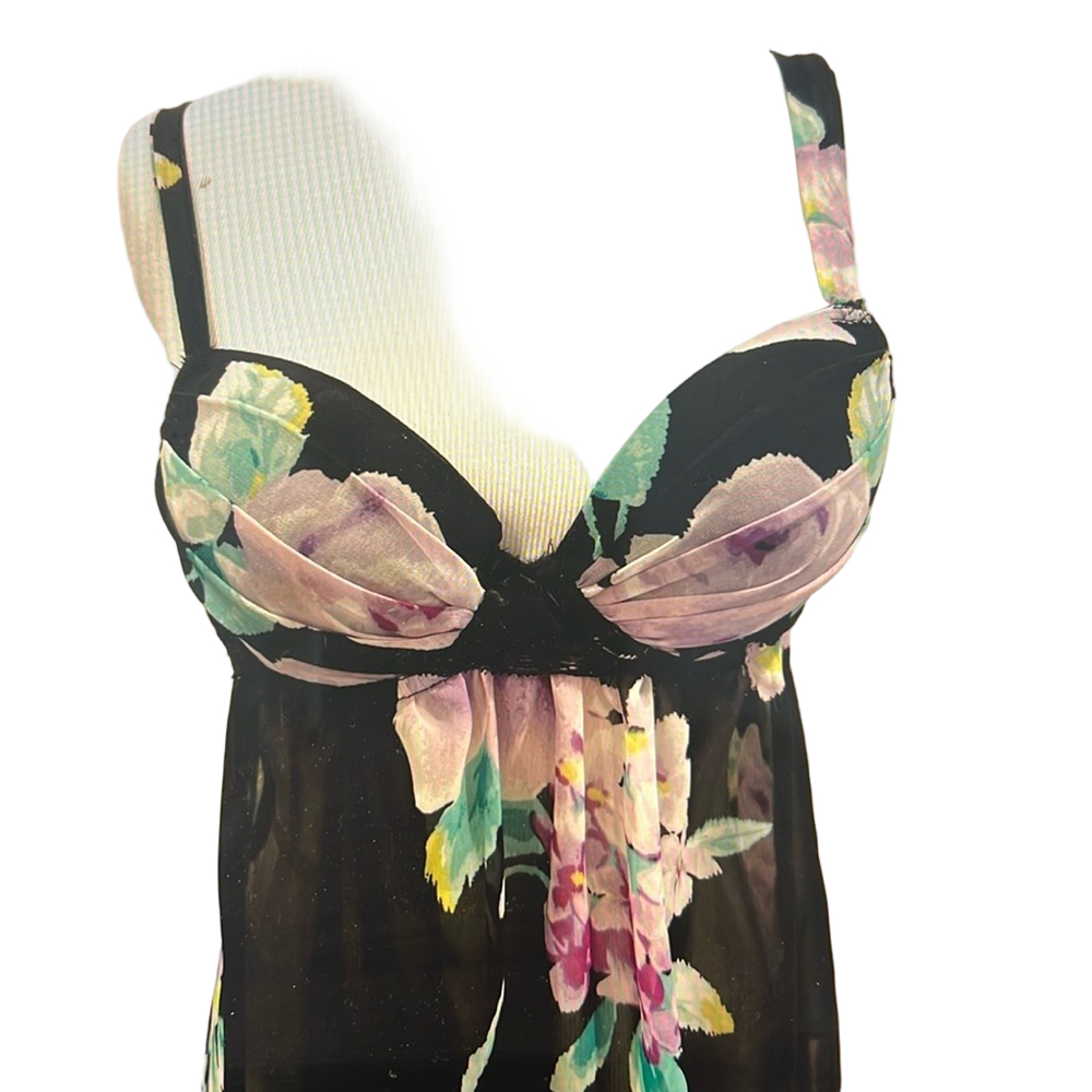 Vintage In Bloom Jonquil Black Floral Chiffon Lace Teddie Small
